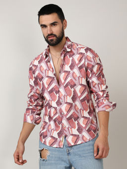 Campus Sutra - Mens Pale Pink & Sienna Brown Abstract Block Shirt