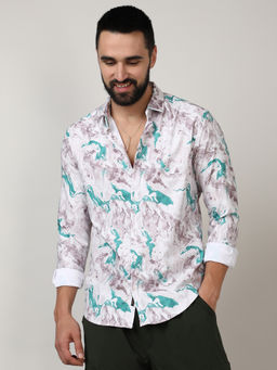 Campus Sutra - Mens Moon Grey & Sea Green Fluid Marble Shirt