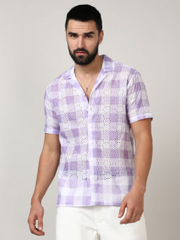Campus Sutra - Mens Lavender & Chalk White Buffalo Check Shirt