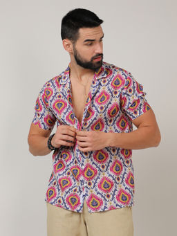 Campus Sutra - Mens Crimson Red & Ivory White Ethnic Shirt