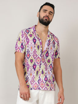 Campus Sutra - Mens Lavender & Pear Yellow Ethnic Shirt