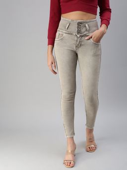 SHOWOFF - Women's Clean Look Brown Skinny Fit Denim Jeans