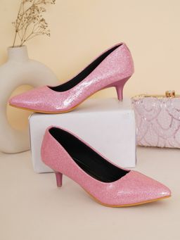 SHUZ TOUCH - Shimmer Detail Kitten Heel Pumps - Pink