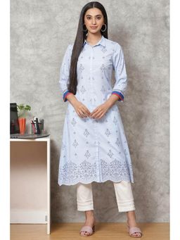 Rangriti - Blue Art Silk A Line Kurta