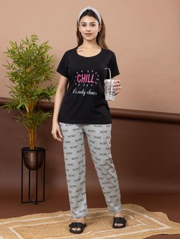 TWENTY ME - Black Printed Top Grey Sleepwear Set