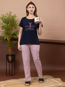 TWENTY ME - Navy Printed Top Pink Sleepwear Set