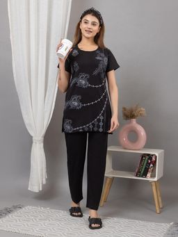 TWENTY ME - Black Printed Top Solid Sleepwear Set