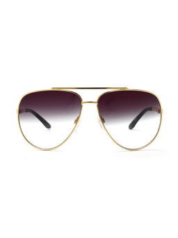 French Connection - Shiny Black Lens Aviator Sunglass Full Rim Gold Frame (61)