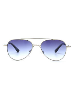 French Connection - Shiny Blue Lens Aviator Sunglass Full Rim Silver Blue Frame (61)