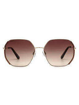 Scott Sunglasses - Brown Gradient Lens Round Sunglass Half Rim Brown Gold Frame (58)