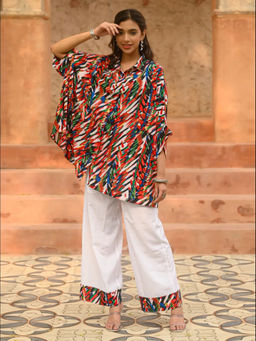 Aditi Wasan - Multi-Coloured Printed Kaftan Style Shirt and Pant (Set of 2)