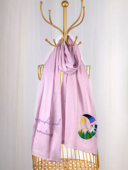 October - Mauve Cotton Embroidered Scarf - Moon Mountains And Sunshine