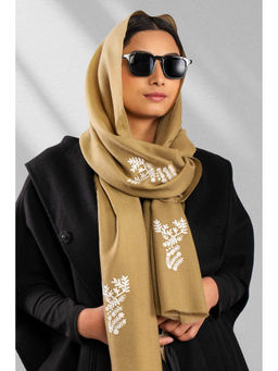 October - Brown Fine Wool Embroidered Scarf - Deer Dairies