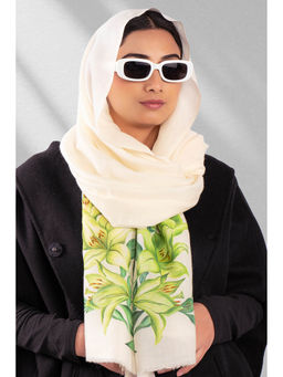 October - Beige Fine Wool Hand-Painted Scarf - Lilies And More