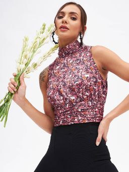 Kibo - Women Multi-Color Satin Sleeveless Printed Top