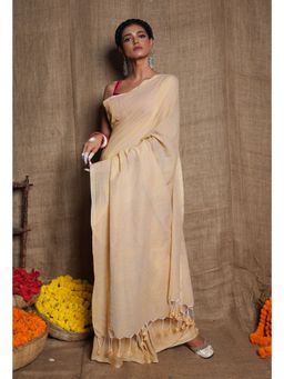 Unnati Silks - Cream Handloom Mulmul Saree with Unstitched Blouse