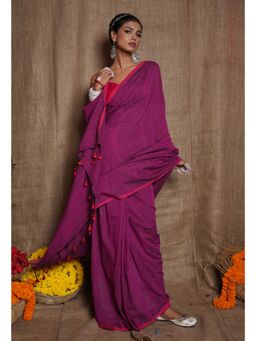 Unnati Silks - Pink Handloom Mulmul Saree with Unstitched Blouse