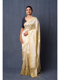 Unnati Silks - Pastel Cream Pure Mangalgiri Soft Silk Saree with Unstitched Blouse