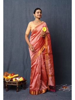 Unnati Silks - Pastel Red Pure Mangalgiri Soft Silk Saree with Unstitched Blouse