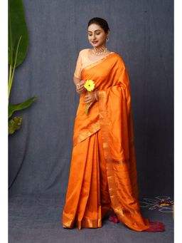 Unnati Silks - Turmeric Pantone Yellow Pure Mangalgiri Soft Silk Saree with Unstitched Blouse