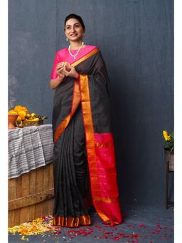 Unnati Silks - Black Pure Mangalgiri Soft Silk Saree with Unstitched Blouse