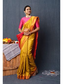 Unnati Silks - Mustard Yellow Pure Mangalgiri Soft Silk Saree with Unstitched Blouse