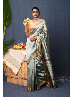 Unnati Silks - Pale Green Pure Mangalgiri Soft Silk Saree with Unstitched Blouse