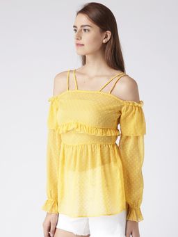 KASSUALLY - Yellow Elasticated Frilly Sleeve Top