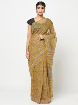 Fabindia - Cotton Silk Block Printed Saree Without Blouse