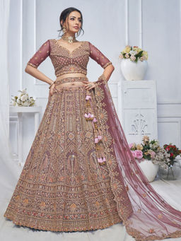 Odette - Mauve Embroidered Semi Stitched Lehenga with Unstitched Blouse and Dupatta (Set of 3)