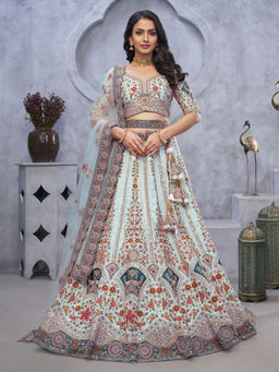 Odette - Blue Embellished Semi Stitched Lehenga with Unstitched Blouse and Dupatta (Set of 3)