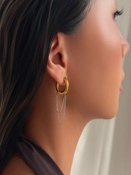 AQUASTREET - Two Tone Ear Chain 18K Gold Plated Waterproof Anti-Tarnish Hoops