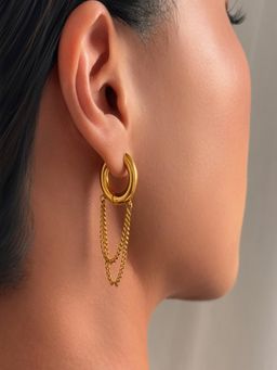 AQUASTREET - Ear Chain 18K Gold Plated Waterproof Anti-Tarnish Hoops