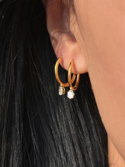 AQUASTREET - Zircon Drop Huggie 18K Gold Plated Waterproof Anti-Tarnish Hoops