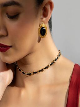 AQUASTREET - Black Oval 18K Gold Plated Waterproof Anti-Tarnish Earrings