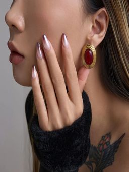 AQUASTREET - Red Oval 18K Gold Plated Waterproof Anti-Tarnish Earrings