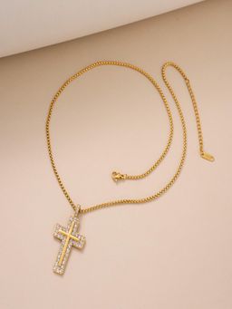 AQUASTREET - Zircon Cross Pendant 18K Gold Plated Waterproof Anti-Tarnish Necklace