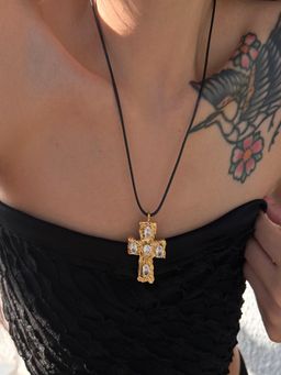 AQUASTREET - Hammered Cross Pendant 18K Gold Plated Waterproof Anti-Tarnish Necklace