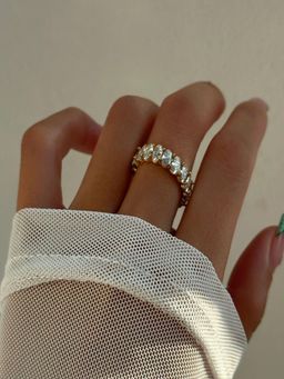 AQUASTREET - Oval Baguette White Zircon 18K Gold Plated Waterproof Anti-Tarnish Ring