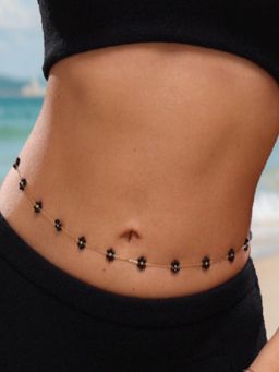 AQUASTREET - Black Floral Beads 18K Gold Plated Waterproof Anti-Tarnish Waist Chain