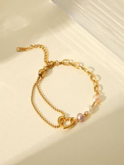 AQUASTREET - Heart Pearl Chain 18K Gold Plated Waterproof Anti-Tarnish Bracelet