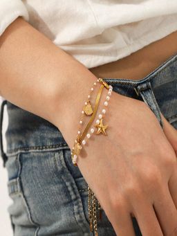 AQUASTREET - Shell and Pearl 18K Gold Plated Waterproof Anti-Tarnish Bracelets (Pack of 3)