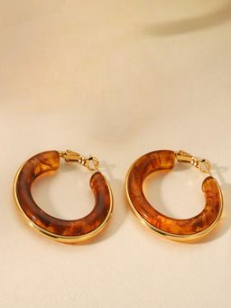 AQUASTREET - Brown Resin 18K Gold Plated Waterproof Anti-Tarnish Hoops