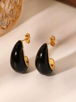 AQUASTREET - Black C-Shaped Studs 18K Gold Plated Waterproof Anti-Tarnish Earrings