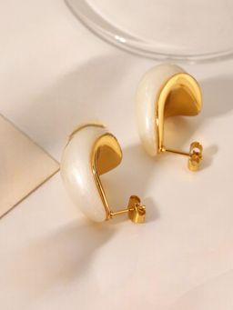 AQUASTREET - White C-Shaped Studs 18K Gold Plated Waterproof Anti-Tarnish Earrings