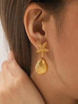 AQUASTREET - Starfish and Shell 18K Gold Plated Waterproof Anti-Tarnish Drop Earrings