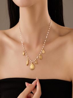 AQUASTREET - Shell and Sea Charms Pearl 18K Gold Plated Waterproof Anti-Tarnish Necklace