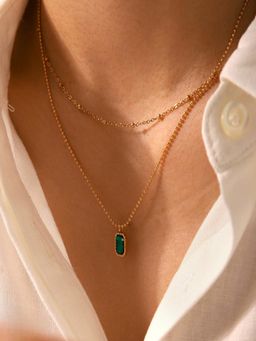 AQUASTREET - Layered Green Zircon 18K Gold Plated Waterproof Anti-Tarnish Necklace