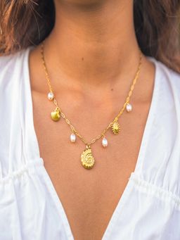 AQUASTREET - Shell and Sea Charms Pearl 18K Gold Plated Waterproof Anti-Tarnish Necklace