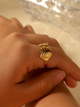 AQUASTREET - Adjustable Shell and Starfish 18K Gold Plated Waterproof Anti-Tarnish Ring